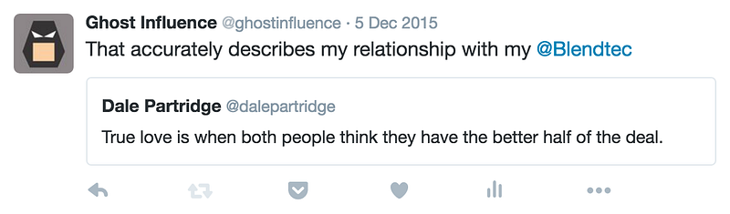 dale partridge true love quote on twitter depicts relationship with blendtec