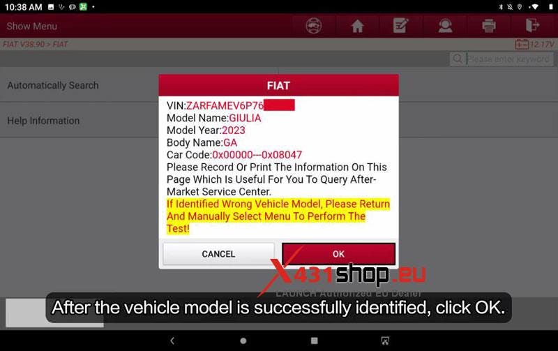 LAUNCH X431 PRO3 HD Resets GPF After Replacement on FIAT Giulia
