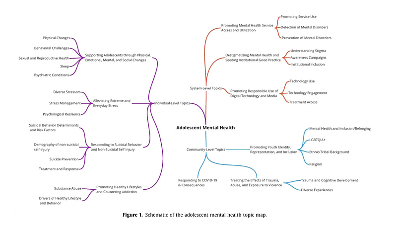 A schematic of the adolescent mental health topic map.