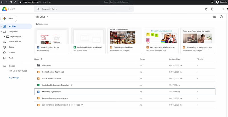 Google Drive interface