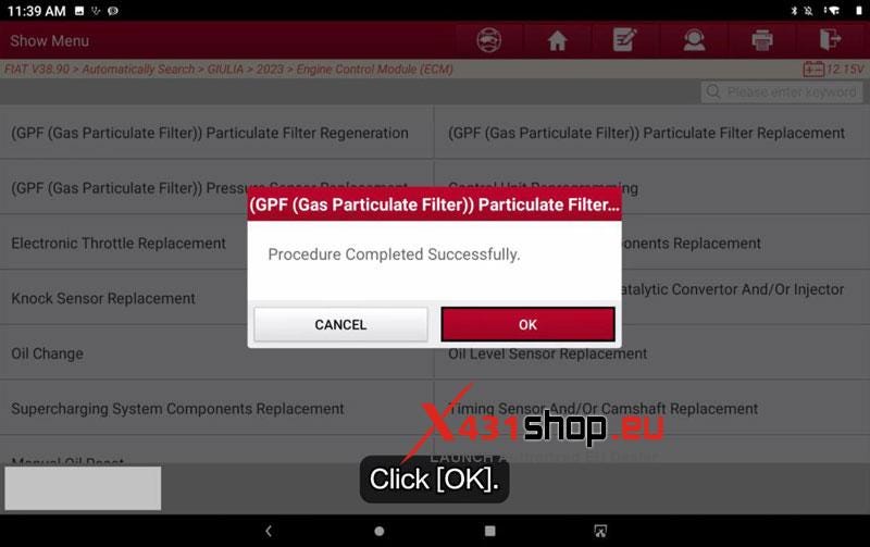 LAUNCH X431 PRO3 HD Resets GPF After Replacement on FIAT Giulia