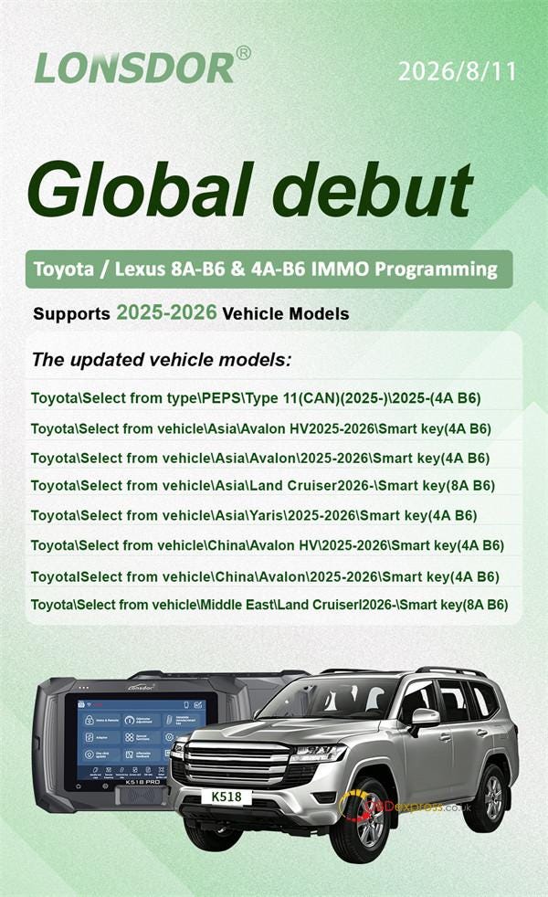 Lonsdor K518 Pro Update 2025–2026 Toyota and Lexus 4A B6 IMMO