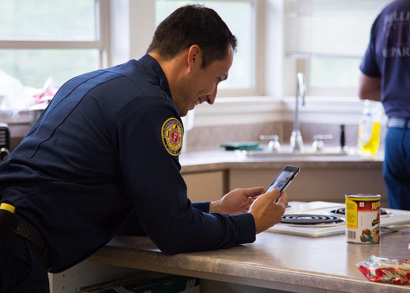 Dowdy takes an early-afternoon break to Face Time with his youngest daughter. “The hardest part of this job is the long hours away from home,” Dowdy said. In the event of an earthquake such as the anticipated “big one,” firefighters on duty will not have contact with their families. They will be expected to drive a certain route and check on specified locations such as Bellingham’s St. Joseph Hospital and not stop for anything or anyone.