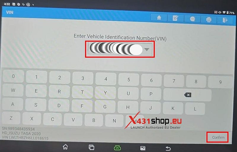 LAUNCH X431 PAD Write VIN for ISUZU TAGA Truck