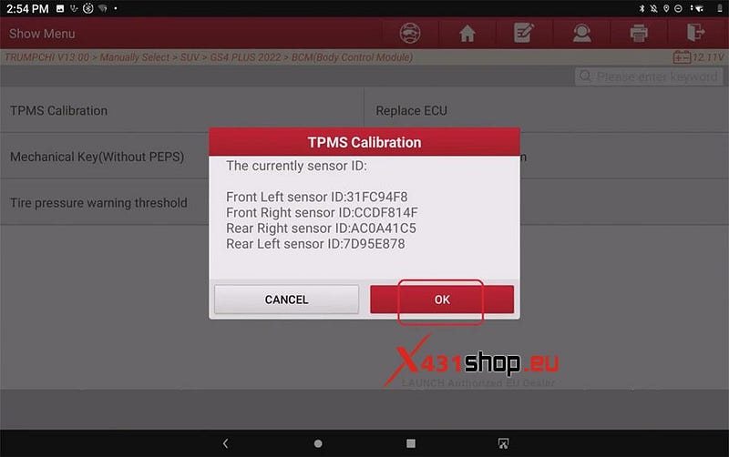 LAUNCH X431 Tool_TPMS Calibration on Trumpchi GS4 PLUS