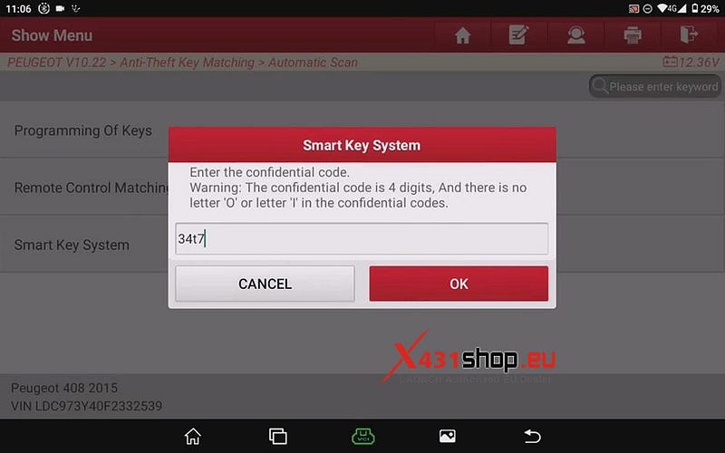 LAUNCH X431 IMMO PLUS_プジョー3008用キーマッチング