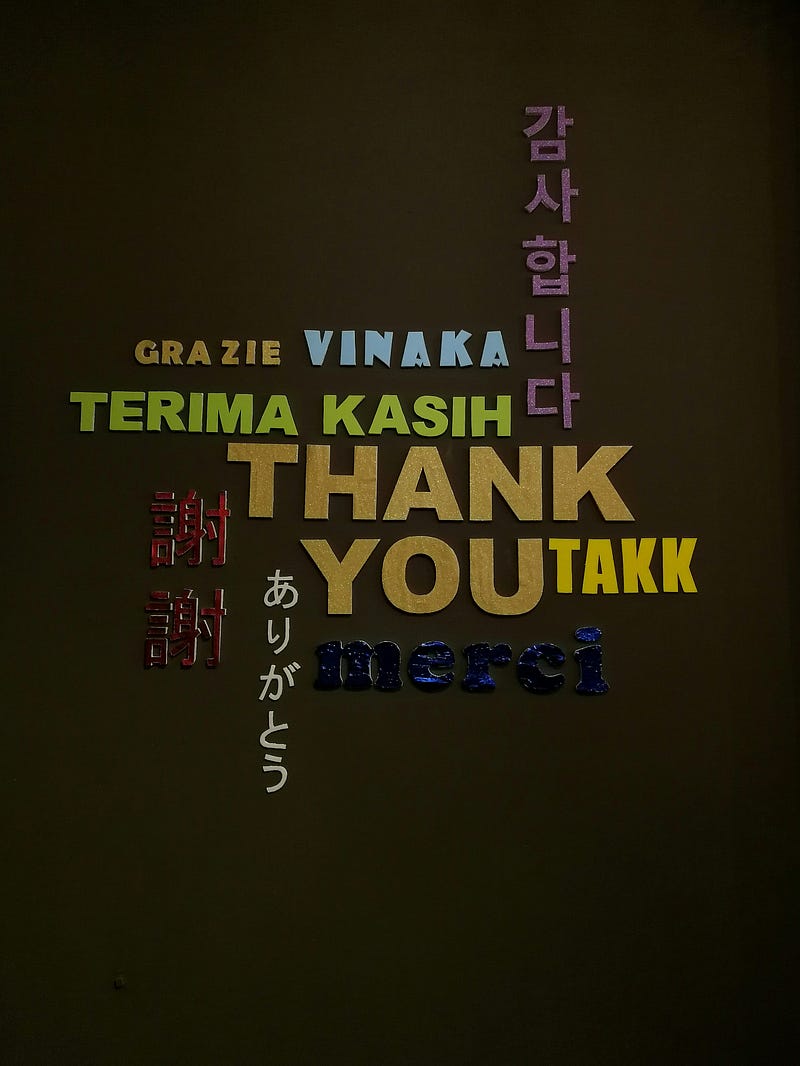 Thank you in multiple languages.