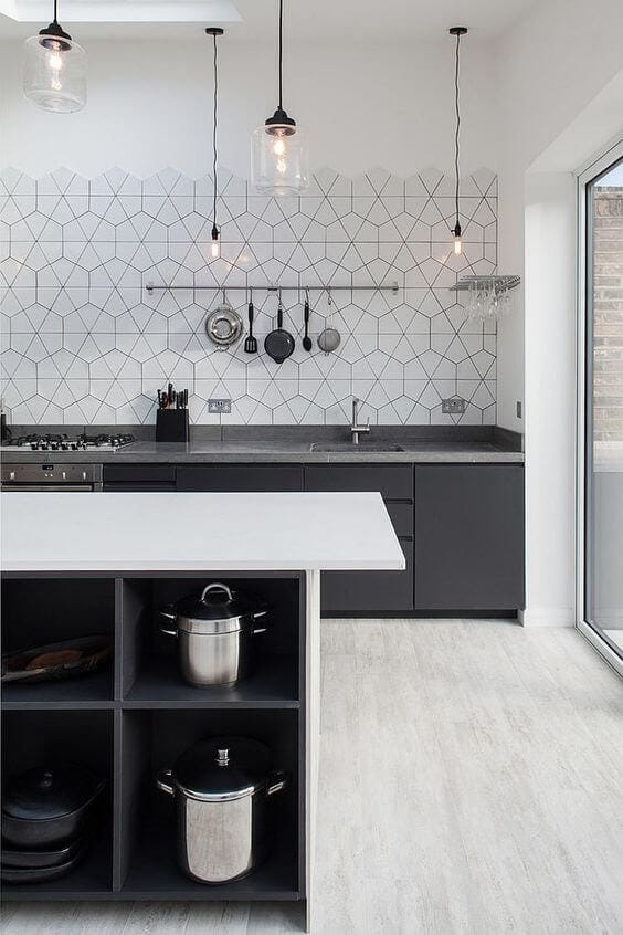 Scandinavian kitchen with dark counters