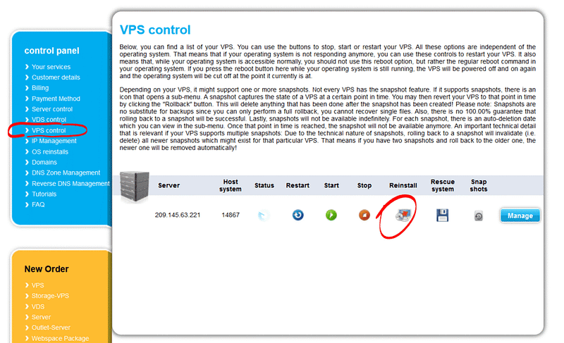 How to reinstall os on contabo