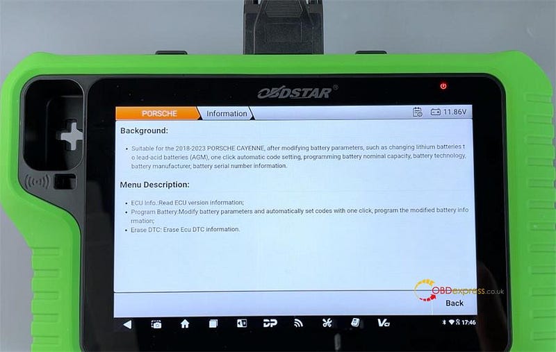 Porsche Cayenne 2018–2023 Program Battery by OBDSTAR X300 Classic G3