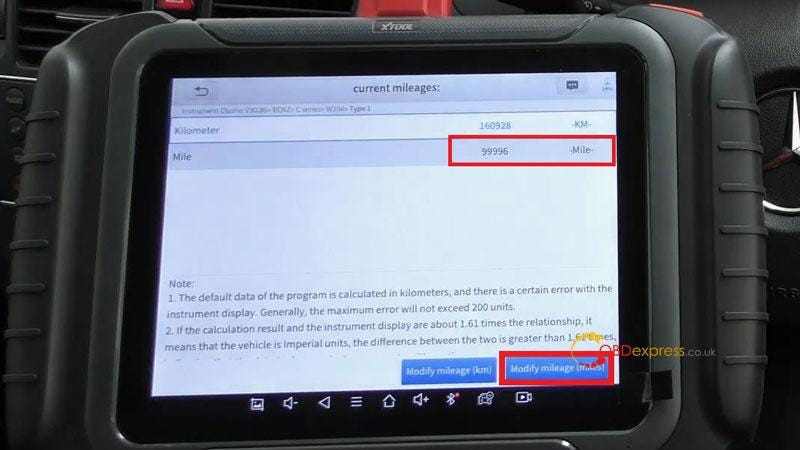 XTOOL D8 Mercedes C Class W204 Mileage Correction