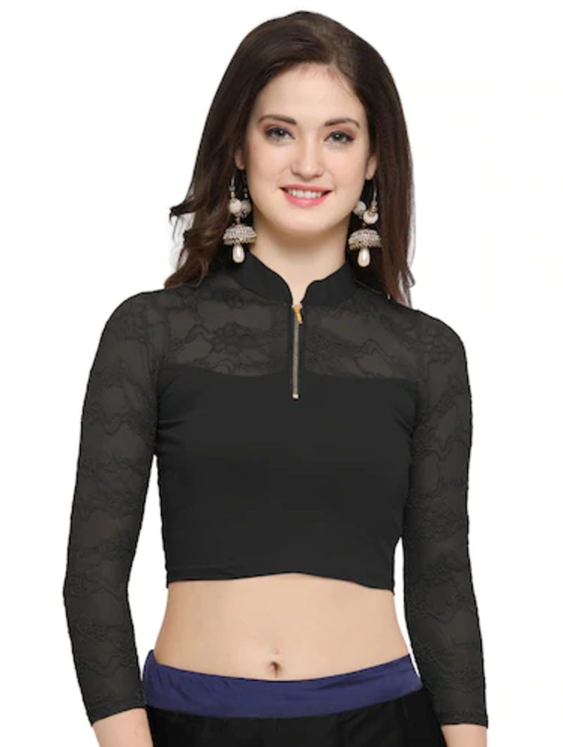 Georgette solid Black blouse designs