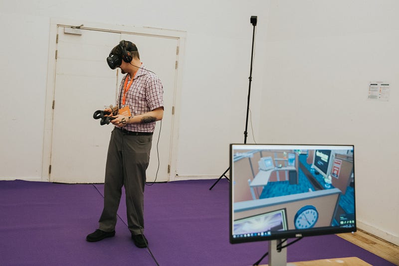 A person playing with VR