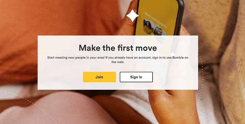 Bumble’s call-to-action on their website