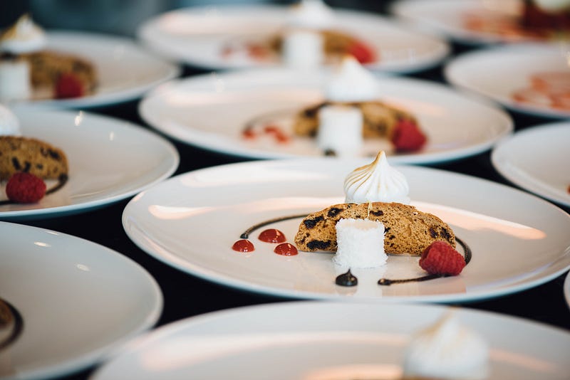 High end dishes on a kitchen desk