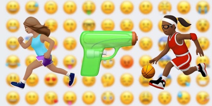 iOS 10 emojis igualdad mujeres y hombres, pistola de agua