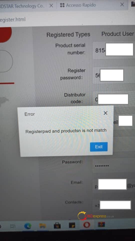 fix obdstar X300M registered password and SN is not match