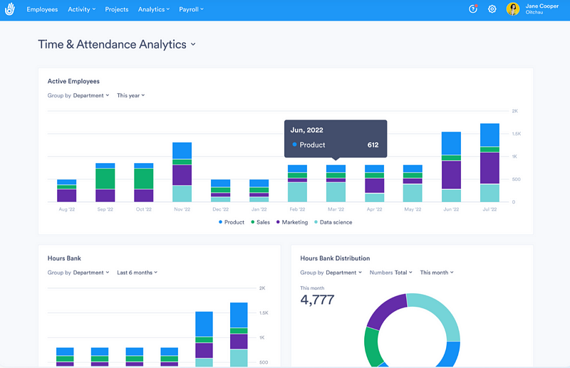 Interface of project management software