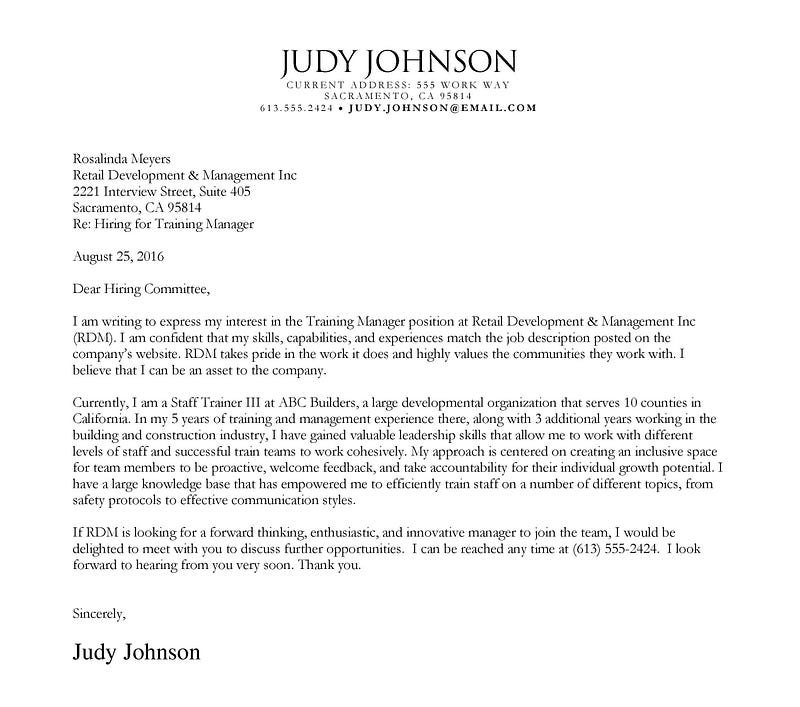 sample cover letter showing you how to address your letter