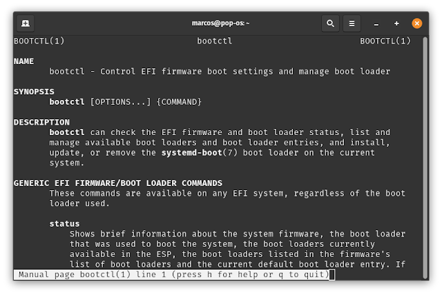 Screenshot do manual do bootctl