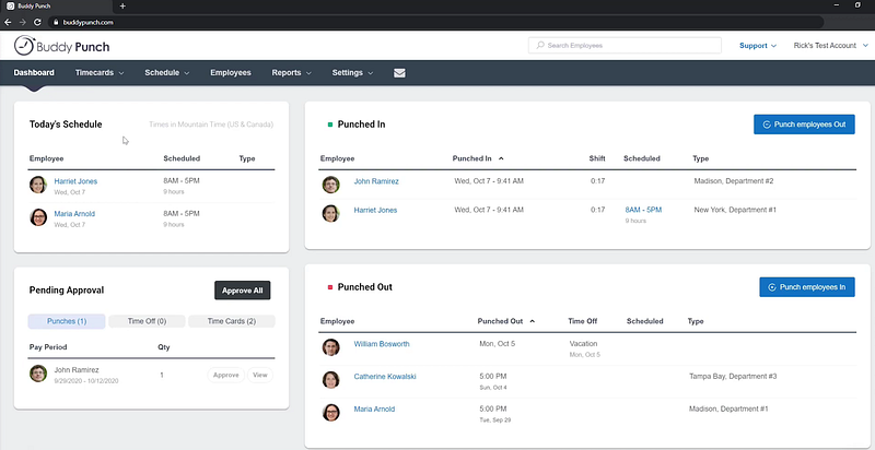 Buddy Punch time clock dashboard | one of the best employee attendance trackers