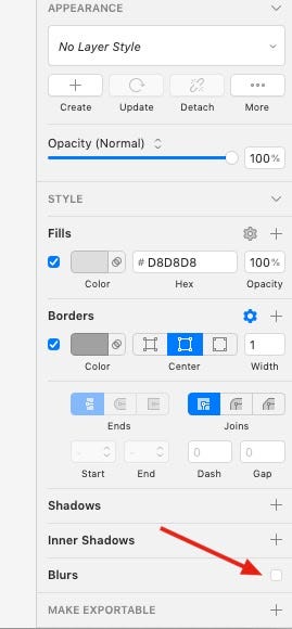 Turning on the blurring option in the Sketch component panel