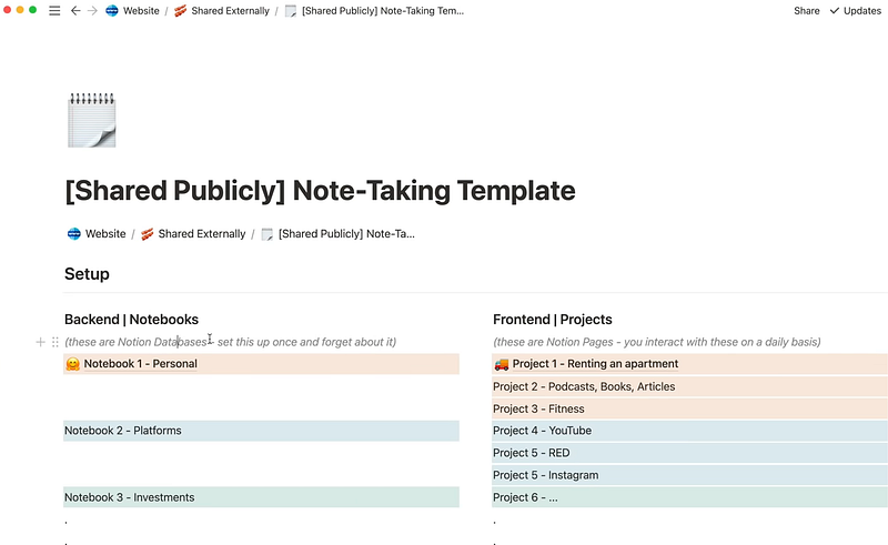 Note-taking on Notion