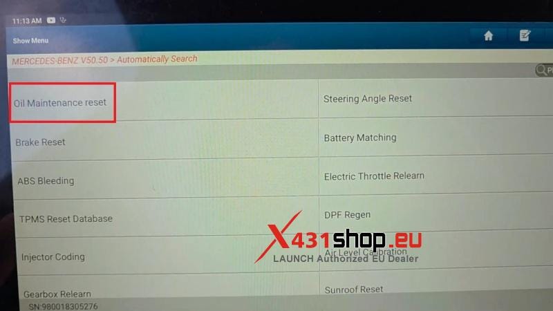 LAUNCH X431 PAD7 Mercedes S-Class W222 Oil Service Reset