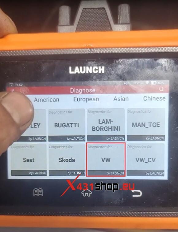 How to use LAUNCH X431 Creader Elite 2.0 BBA Activate VW Fuel Pump