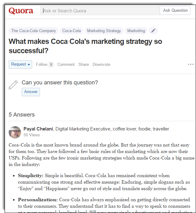 Digital Marketing Executive Responds to a Brand Question on Quora