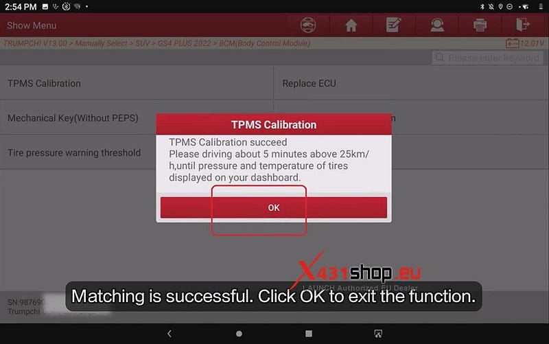 LAUNCH X431 Tool_TPMS Calibration on Trumpchi GS4 PLUS