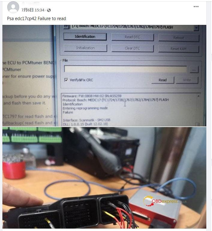 PCMtuner uses Bench mode to read ECUs that require OBD connection