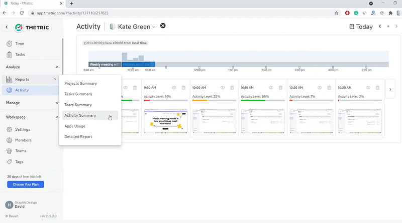 Activity tracking with TMetric | one of the best time tracking software