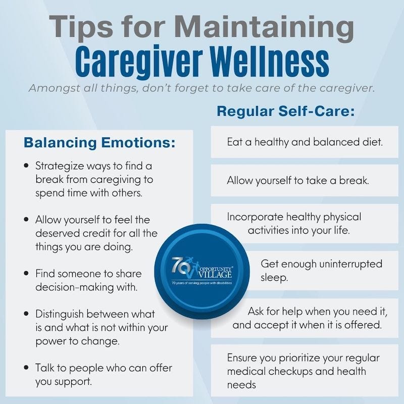 infographic of 11 tips for maintaining caregiver wellness