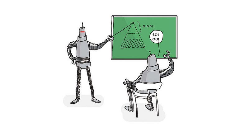 robô ensinando outro
