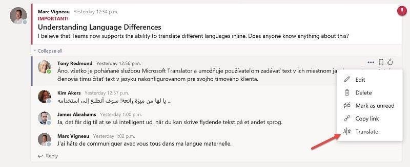 Microsoft Teams translate