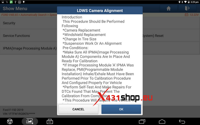 LAUNCH X431_Ford Vehicle Lane Departure Warning System Camera Calibration