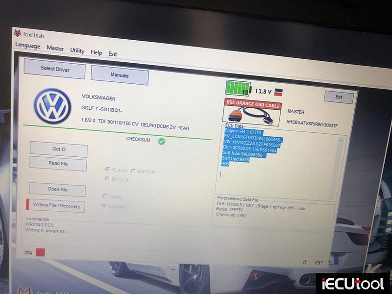 Foxflash Read and Write VW Golf7 MK7 DCM6.2V via OBD