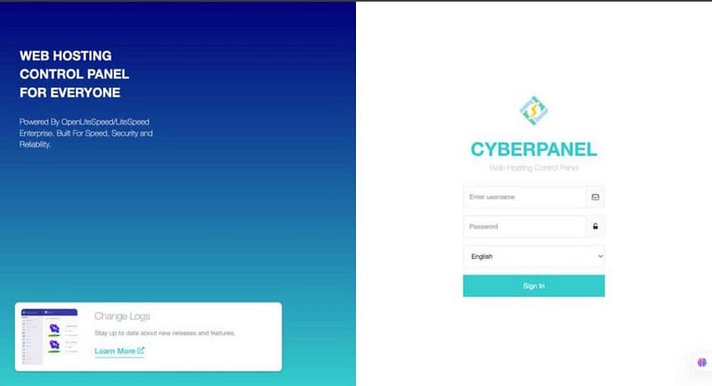Cyberpanel login interface