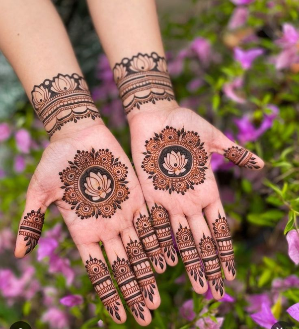 Lotus Mehndi Design for Front Hand -shaadidukaan