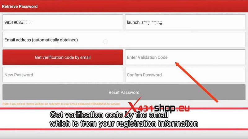 X431 起動メール、ユーザー名、パスワードを取得する方法