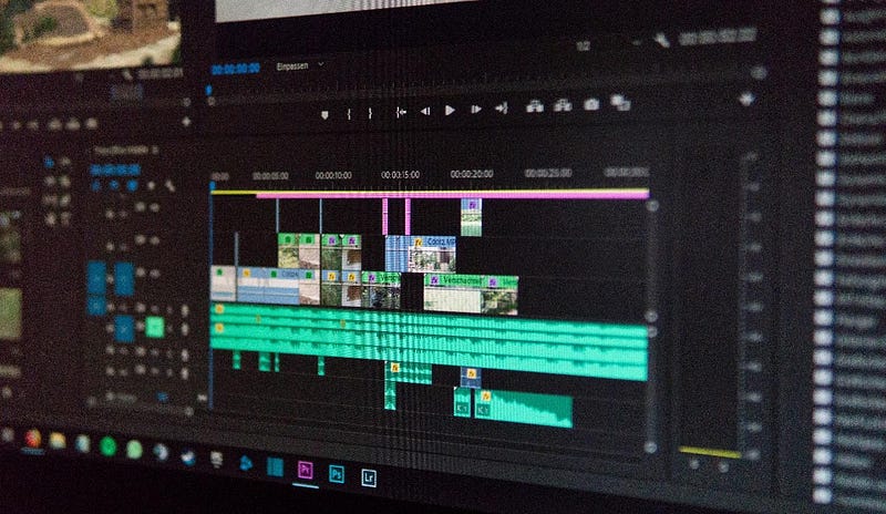 A laptop showing video edits