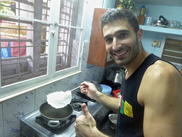 Stefan with freshly made palappam