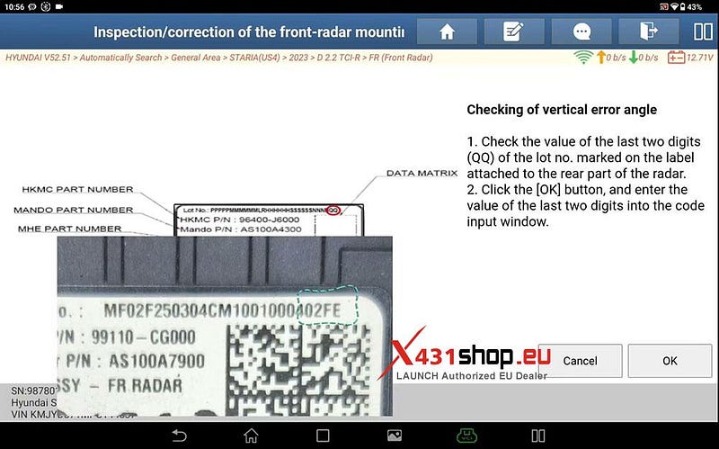 LAUNCH X431 PAD_Front Radar ADAS Calibration on Hyundai Staria