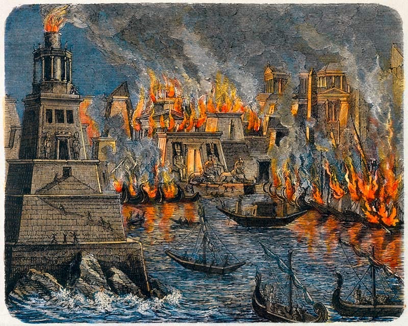 Burning of the library, painting by Unbekannter Künstler