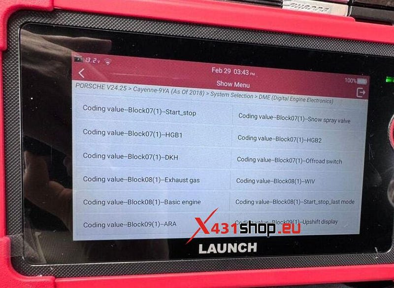 LAUNCH CRP919EBT disables 2019 Porsche Cayenne auto start-stop function