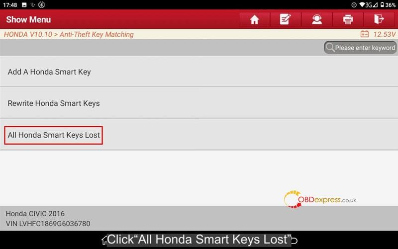 Launch X431 IMMO Plus Program Honda All Keys Lost by OBD