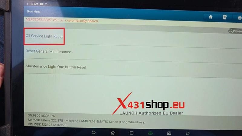 LAUNCH X431 PAD7 Mercedes S-Class W222 Oil Service Reset
