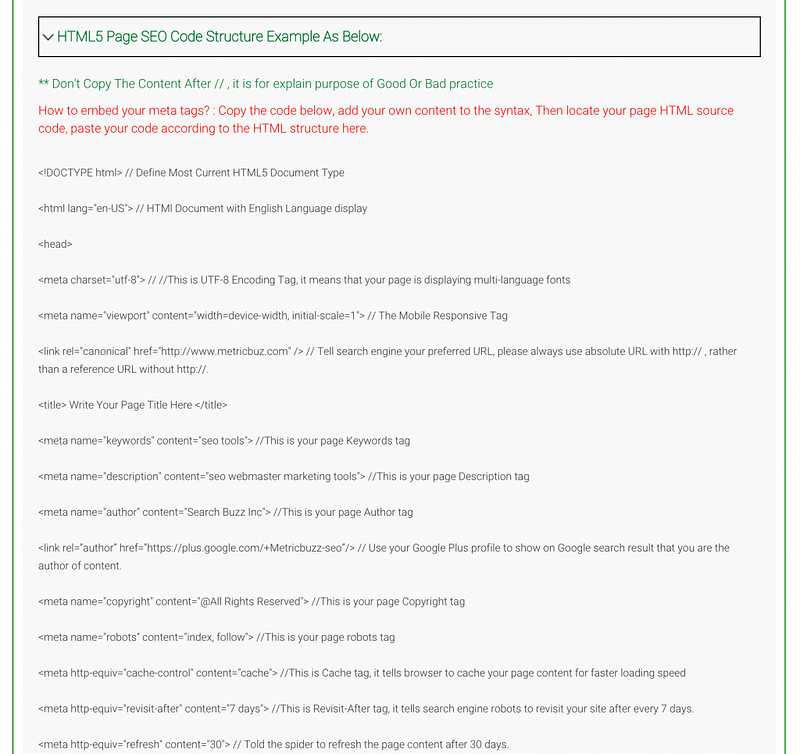 SEO semantic tags