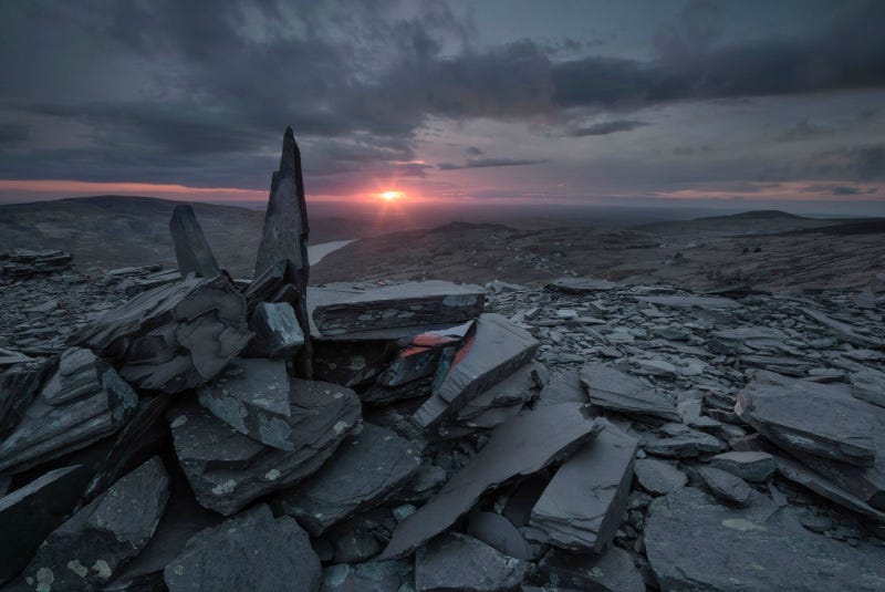 Sunset over the hill in Snowdonia